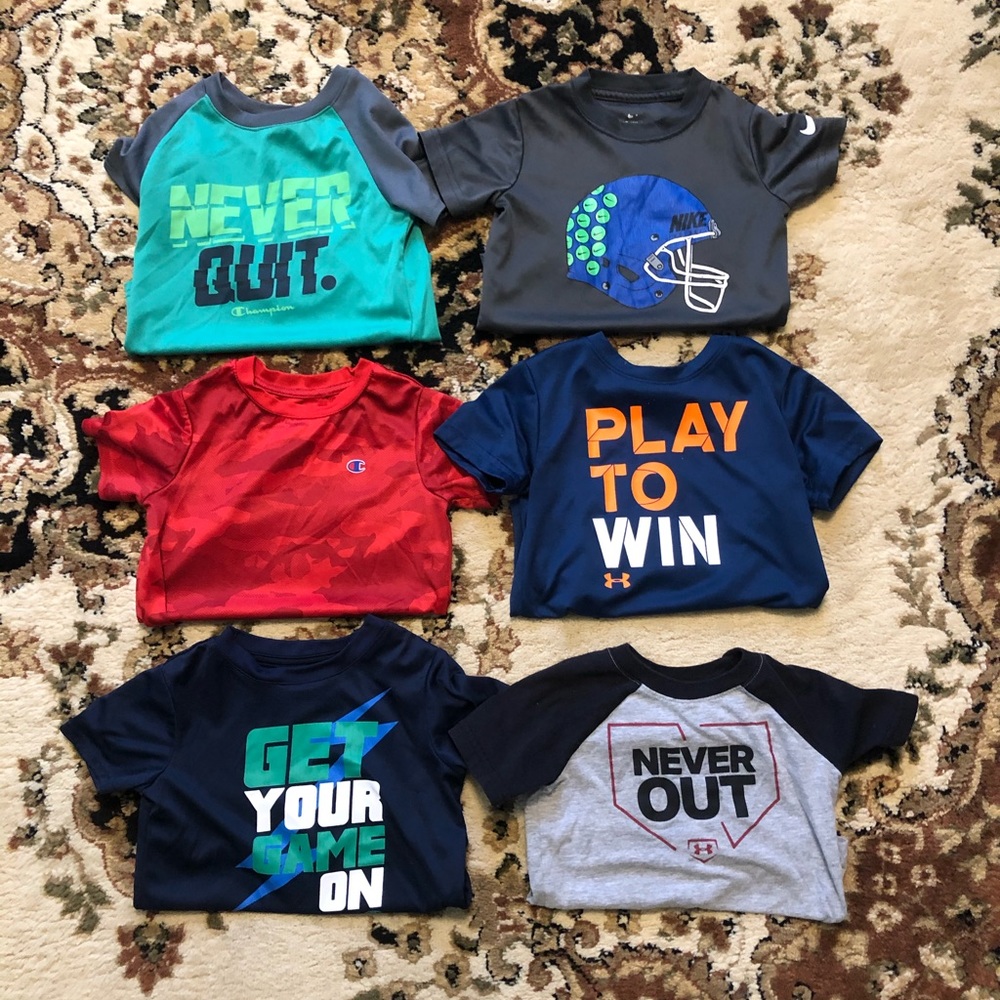 6 separate 2T athletic shorts sleeve t’a